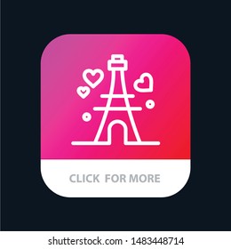 Tower, Love, Heart, Wedding Mobile App Button. Android and IOS Line Version