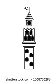 tower of medieval castle with flag