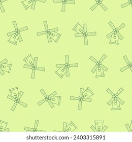 Tower mill line art seamless pattern. Suitable for backgrounds, wallpapers, fabrics, textiles, wrapping papers, printed materials, and many more. Editable vector.