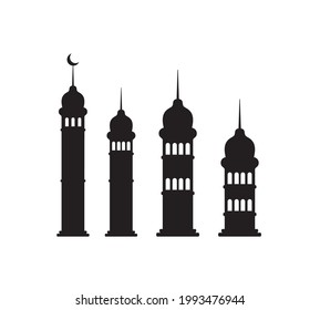 Tower of mosque building icon collection, building vector silhouette