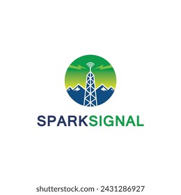 tower and mountain signal logo icon vector illustration design
