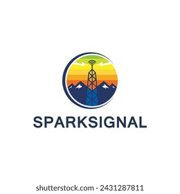tower and mountain signal logo icon vector illustration design	