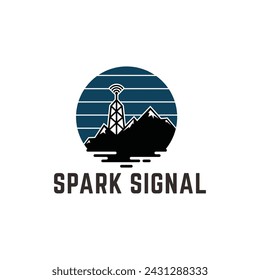 tower and mountain signal logo icon vector illustration design	