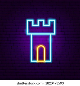 Tower Neon Sign. Vector Illustration of Building Promotion.