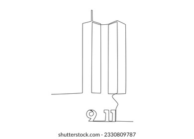 A tower and the number 211. 911 one-line drawing