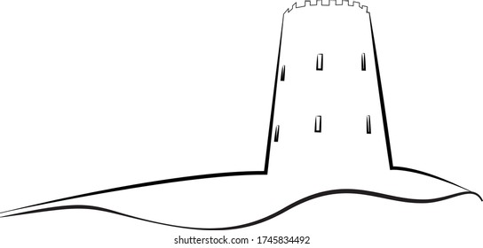 Ilustración vectorial del logotipo del contorno de la torre aislada en un fondo blanco