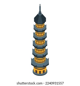 Tower pagoda icon isometric vector. Chinese building. Temple city
