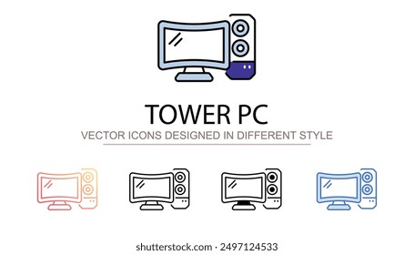 Torre de diseño de icono de PC con fondo blanco ilustración de stock
