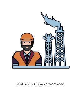 tower of plant oil extraction with worker character
