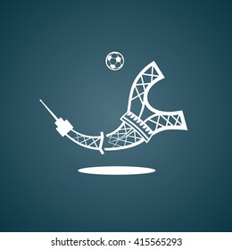 Tower plays soccer. White vector icon design. Football logo.