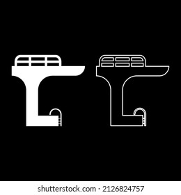 Tower in the pool for jump board diving springboard swimming set icon white color vector illustration image simple solid fill outline contour line thin flat style