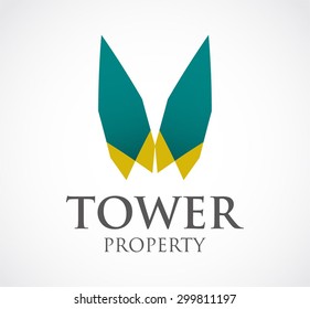 Tower property geometric abstract vector logo design template business real estate icon corporate identity symbol concept