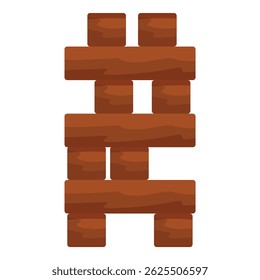 Tower of rectangular wooden planks is standing on a white background
