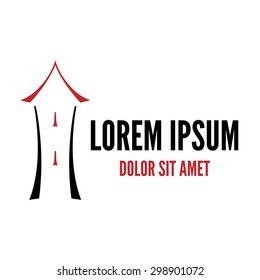 Tower with red roof and windows logo template. Security, safety, protection, guard, alarm and architecture concept. EPS 10 vector illustration, no transparency
