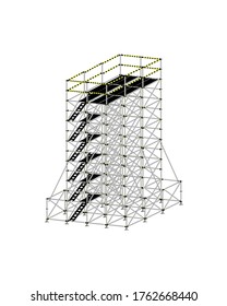 tower scaffolding, white background, used in construction areas.
