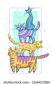 Tower from several color cats standing the friend on the friend.