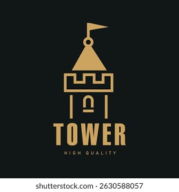 Tower sign template design. Emblem, symbol or badge. Illustration in flat style.