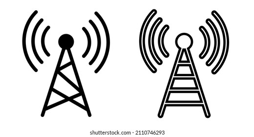 Conjunto de iconos de la señal de la torre. Estilo de arte plano y lineal. Ilustración del vector aislada en fondo blanco