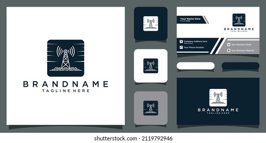 Tower signal icon template, Radio antenna, Broadcasting tower, with business card design