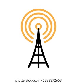 Icono de la señal de la torre de la plantilla de logotipo de ilustración vectorial para muchos fines. Aislado sobre fondo blanco.