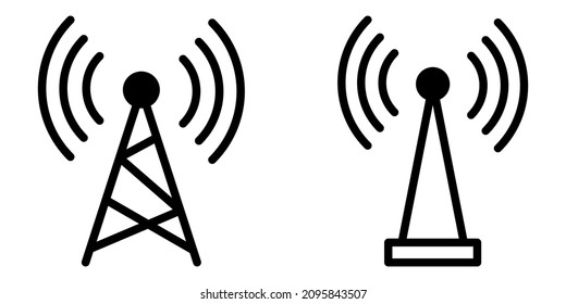 Tower signal icons set. Flat and line art style. Vector illustration isolated on white background