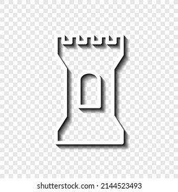 Tower simple icon. Flat desing. White with shadow on transparent grid.ai