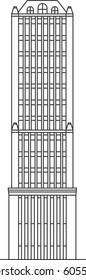 Tower Skyscraper Business Office Building Flat Line Outline Stroke Illustration