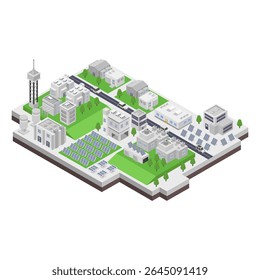 Tower and solar panels for alternative energy isometric on white background