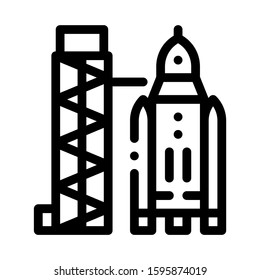 Tower With Space Ship Icon Vector. Outline Tower With Space Ship Sign. Isolated Contour Symbol Illustration