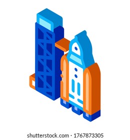 Tower With Space Ship Icon Vector. Isometric Tower With Space Ship sign. color isolated symbol illustration