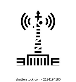 vector de icono de glifo de telecomunicaciones en torre. señal de telecomunicaciones de torre. símbolo de contorno aislado ilustración negra