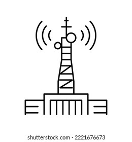 vector de icono de la línea de telecomunicaciones en torre. señal de telecomunicaciones de torre. símbolo de contorno aislado ilustración negra