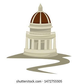 Tower or temple with dome and gold spire Renaissance style building vector balcony and columns ancient history landmark historical construction architecture. and art world history isolated object