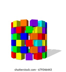 Tower from toy building blocks. Isolated on white background. 3d Vector colorful illustration.Front view.   