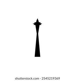 Tower vector icon. Isolated tv and radio broadcasting building clipart, black and white simple contour graphic for web, infographics