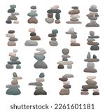 Tower Vector Set Pyramids from smooth pebble stones set. Stone tower, meditation, wellness, massage therapy symbol cartoon vector
