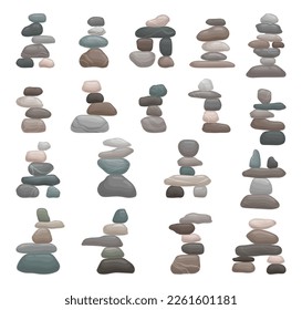 Tower Vector Set Pyramids from smooth pebble stones set. Stone tower, meditation, wellness, massage therapy symbol cartoon vector