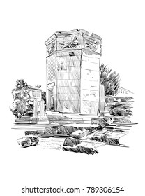 Tower of the Winds. Roman Agora. Athens. Greece. Europe. Hand drawn sketch. Vector illustration.