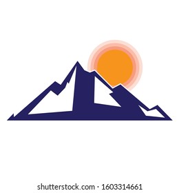 The towering mountain and the orange sun. Design of a company