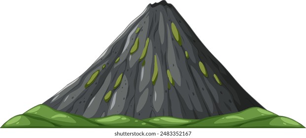 A towering volcano with green surroundings
