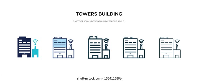 towers building transmission icon in different style vector illustration. two colored and black towers building transmission vector icons designed in filled, outline, line and stroke style can be