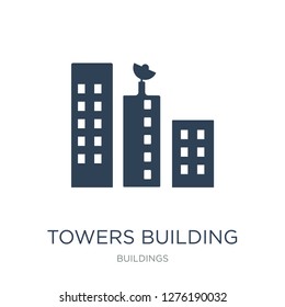 towers building transmission icon vector on white background, towers building transmission trendy filled icons from Buildings collection, towers building transmission vector illustration