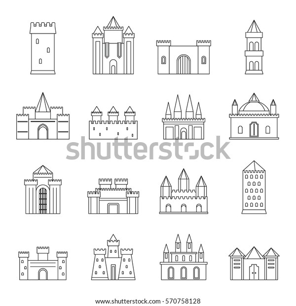 Vector De Stock Libre De Regalías Sobre Iconos De Torres Y Castillos Dibujo570758128