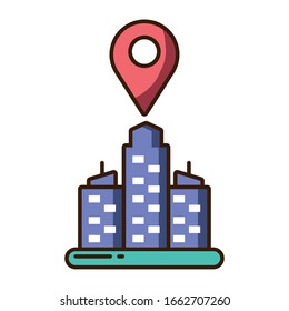 towers city business , apartment and office building on white background vector illustration design