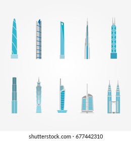 Towers city business architecture, apartment and office building, urban landscape. Design Vector Illustration