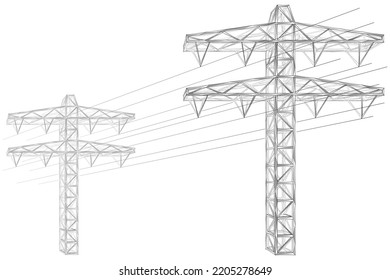 Towers of power lines. Polygonal design. White background.