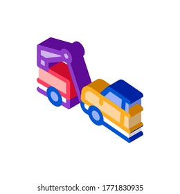 Towing Broken Car Icon Vector. Isometric Towing Broken Car sign. color isolated symbol illustration