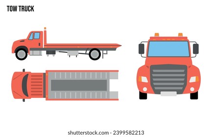 Automóvil de remolque Ilustración de diseño plano, Vehículos públicos , vista superior, vista lateral, vista frontal, aislado por fondo blanco