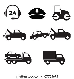 Towing car icon collection with black and flat design