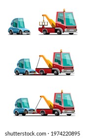 Towing car trucking vehicle transportation towage help on road, flat design isolated vector illustration on white background
